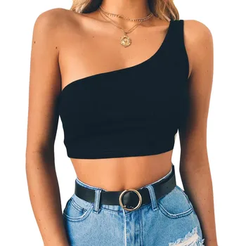 

Crop Top Women Pure Shoulder-exposed Navel Vest Camis Womens Sexy Vest Camisole Cotton Sleeveless T-shirt Cropped Women Clothes