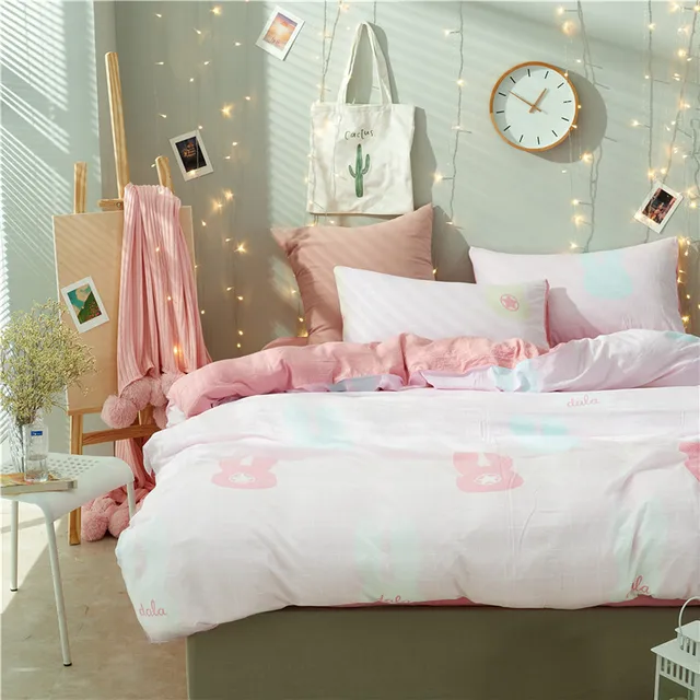 Cute Colorful Cartoon Bunny Pattern 3 4pcs Sheet Pillowcase Duvet Cute Colorful Cartoon Bunny Pattern 3 4pcs Sheet Pillowcase Duvet Cover Set Bedding Sets Queen