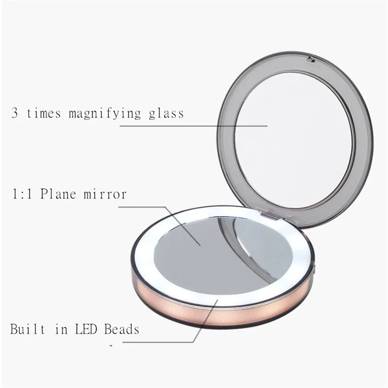 

12pcs LED Lighted Makeup Mirror 3X Magnify Espelho Hand Held Fold Cosmetic Mirror Light Auto Sensor USB Charge Travel Maquiagem