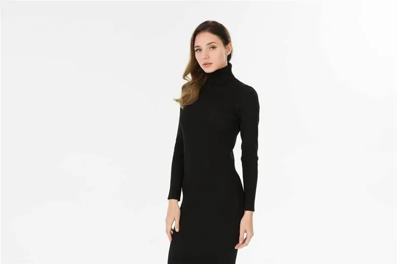 Women Dress 2019 Autumn Sweater Dress Cotton Rib Knit Slim Stretched Winter Turtleneck Sexy Lady Bodycon Robe Dresses Vestidos 08