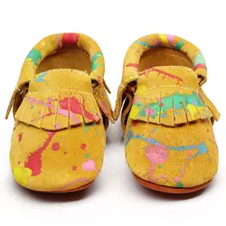Модная одежда для детей, Детская мода Мокасины Повседневное Стиль 0-18 месяцев Дети с бахромой из искусственной кожи Обувь кожаная для