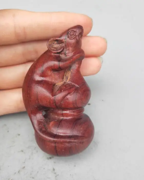 

China Home collection handwork wood carving rat small statue