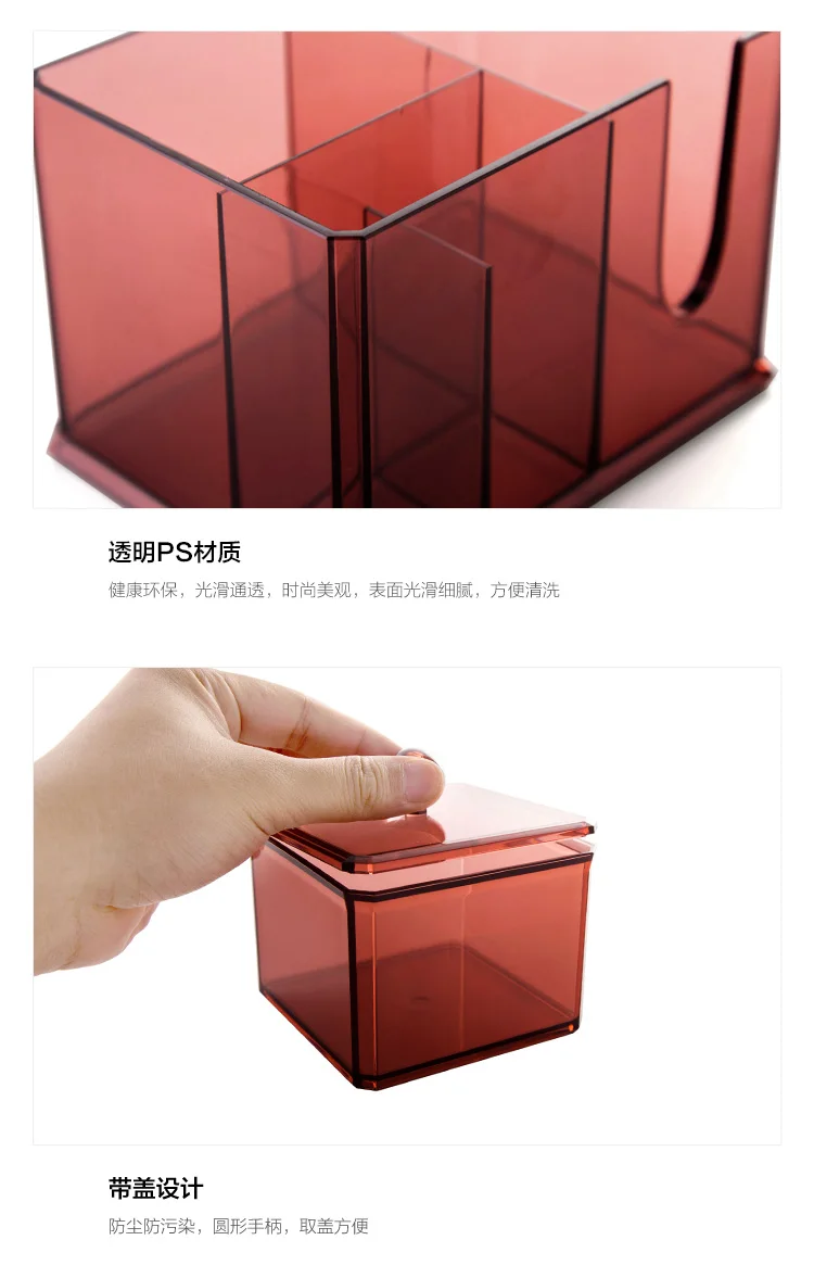 Крышка дизайн водонепроницаемый пылезащитный прозрачный макияж коробка для хранения ватных дисков Настольный маленький пластиковый ватный тампон коробка для хранения