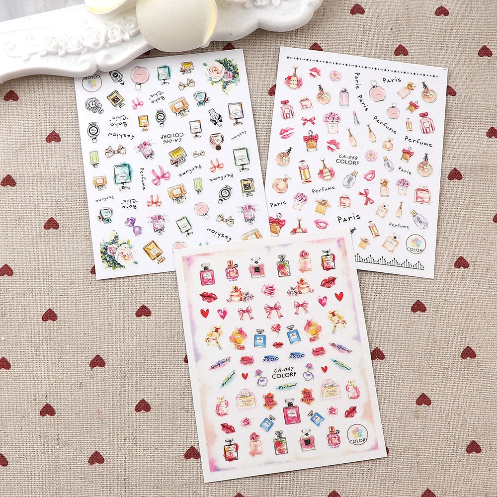 

1Pc Ultra-thin Pink Color 3D Nail Art Sticker Colorful Perfume Series Adhesive Sticker 3D Manicure Sticker Nail Art Decor Wraps