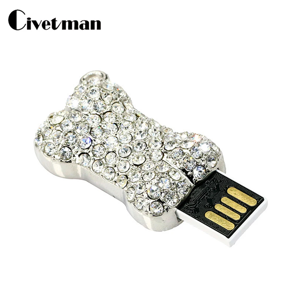 С украшением в виде кристаллов собаке кость модель USB флэш накопители 32 ГБ флеш