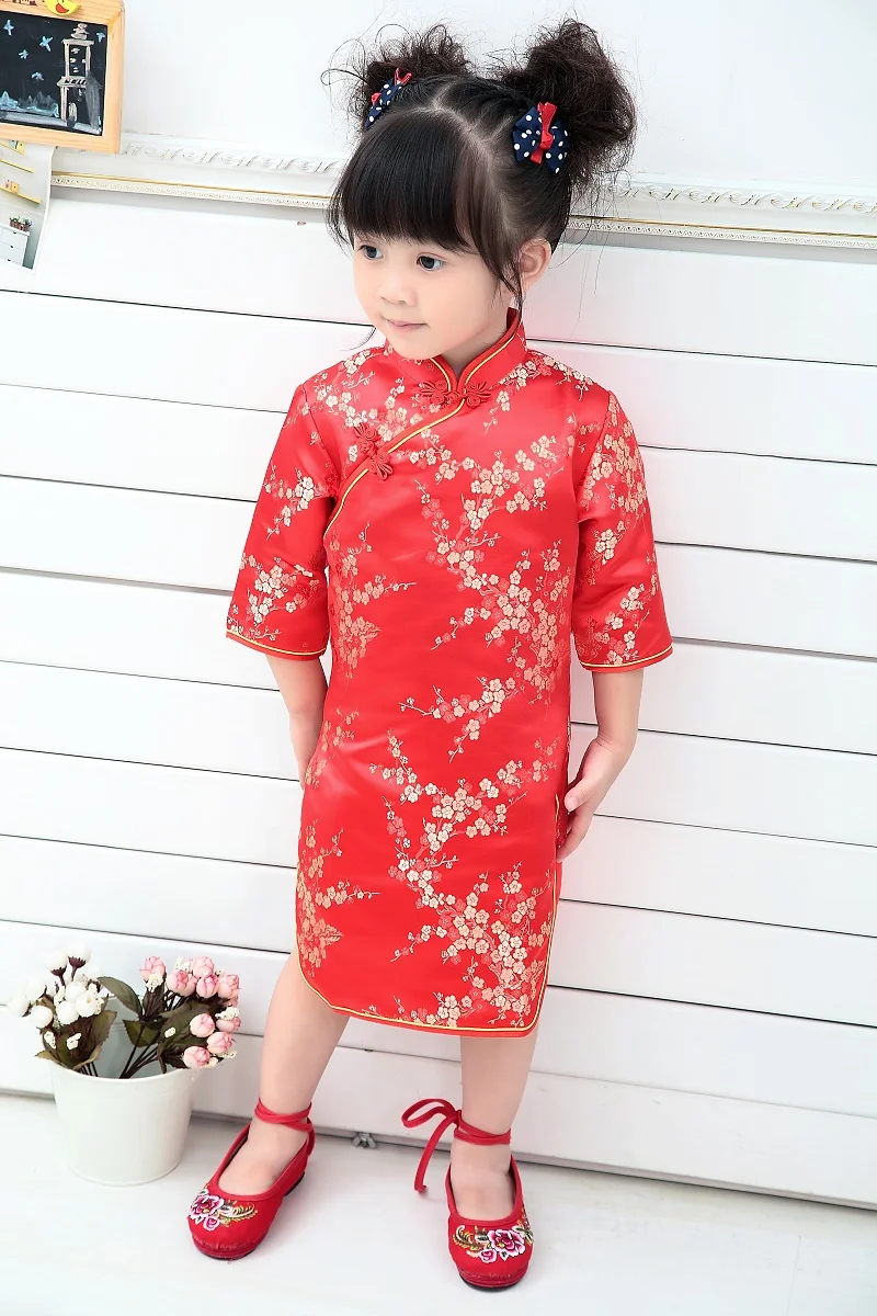 

Plum Baby Girls Dress 2019 Chinese Qipao Clothes For Girls Jumpers Party Costumes Floral Children Chipao Cheongsam Jumper 2-12Y