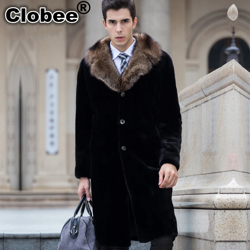 6XL 2019 Winter Men Faux Mink Fur Collar Long Coats Male Black Outerwear Plus Size Jacket 4XL 5XL W824 | Мужская одежда