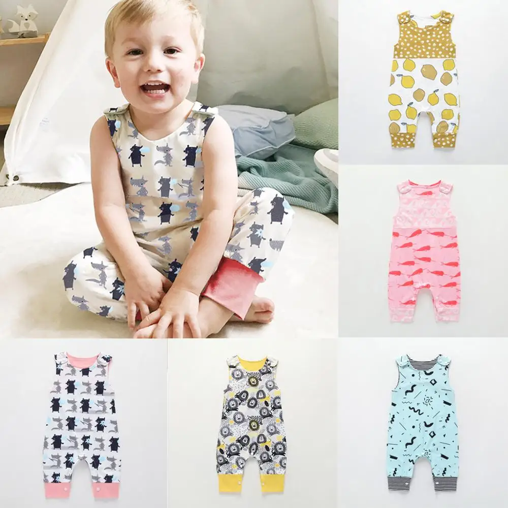 

Baby Romper Fashion Sleeveless Cotton Toddler Kids Baby Boys Girls Cartoon Animal Print Romper Jumpsuits Clothes Summer