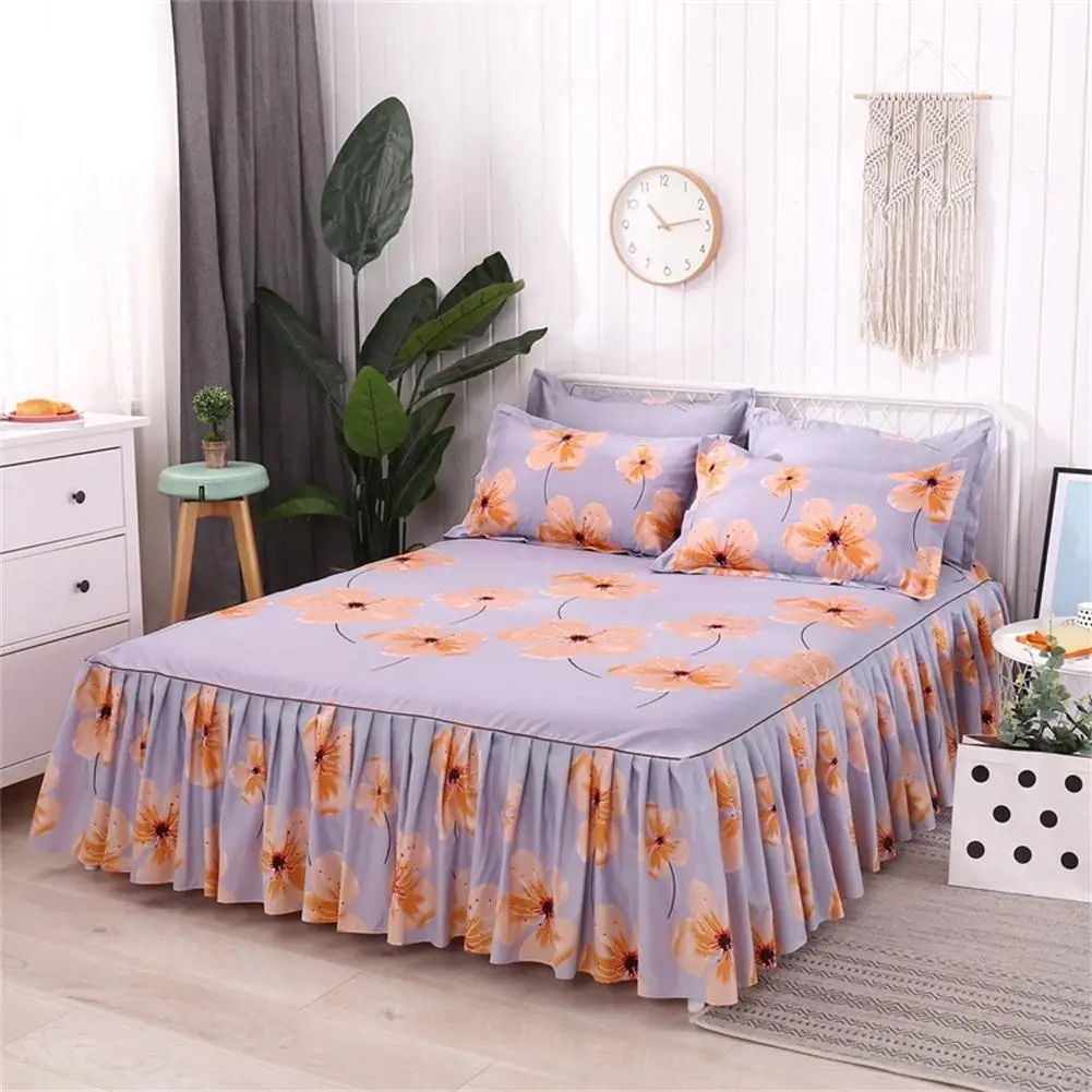 

150x200cm 3Pcs Flower Series Bed Skirt Queen Size Single-Layer Skin-Friendly Cotton Bedspread with 1 Bedspread 2 Pillowcases