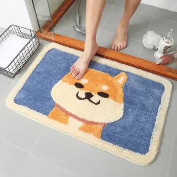 

Bathroom Accessories Double-layer Akita dog doormat Flocking absorbent bathroom mat bedroom door cartoon floor mat