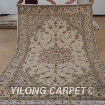 

Yilong 6'x9' Oriental wool and silk carpets exquisite hand knotted wool silk rugs (1439)