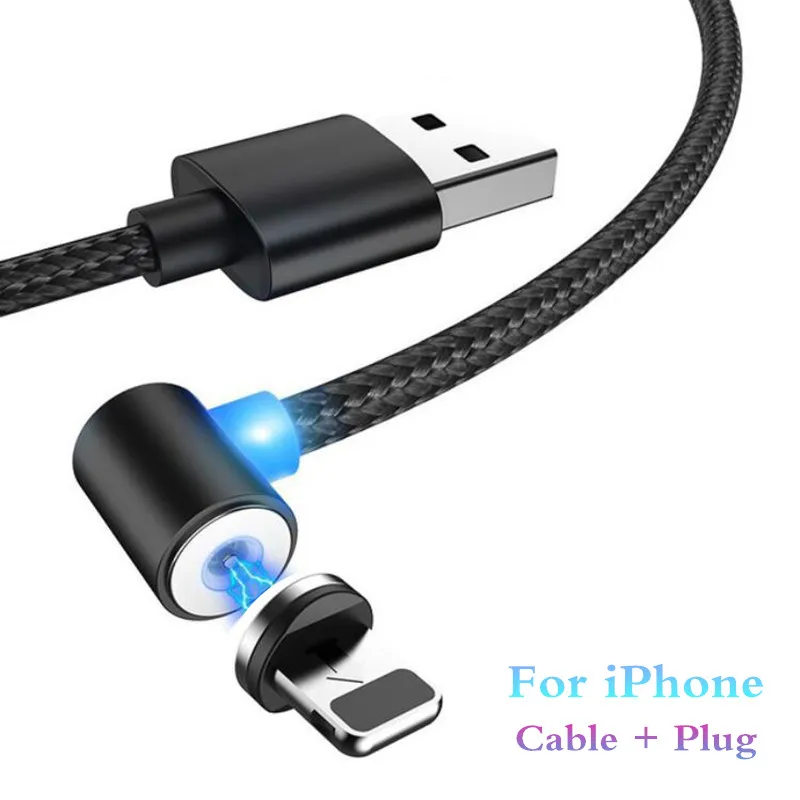 Магнитный зарядный кабель L-Line, светодиодный кабель 90 градусов для iPhone 8, 7, 6s Plus, быстрая зарядка и кабель Micro USB и кабель usb type-C, USB C - Тип штекера: For iPhone Black