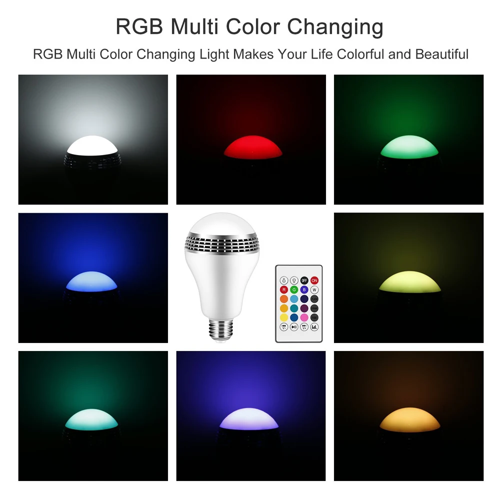 Bluetooth Смарт-динамик светильник E27 светодиодный белый+ RGB лампа красочная лампа Музыка Аудио приложение пульт дистанционного управления или пульт дистанционного управления динамик