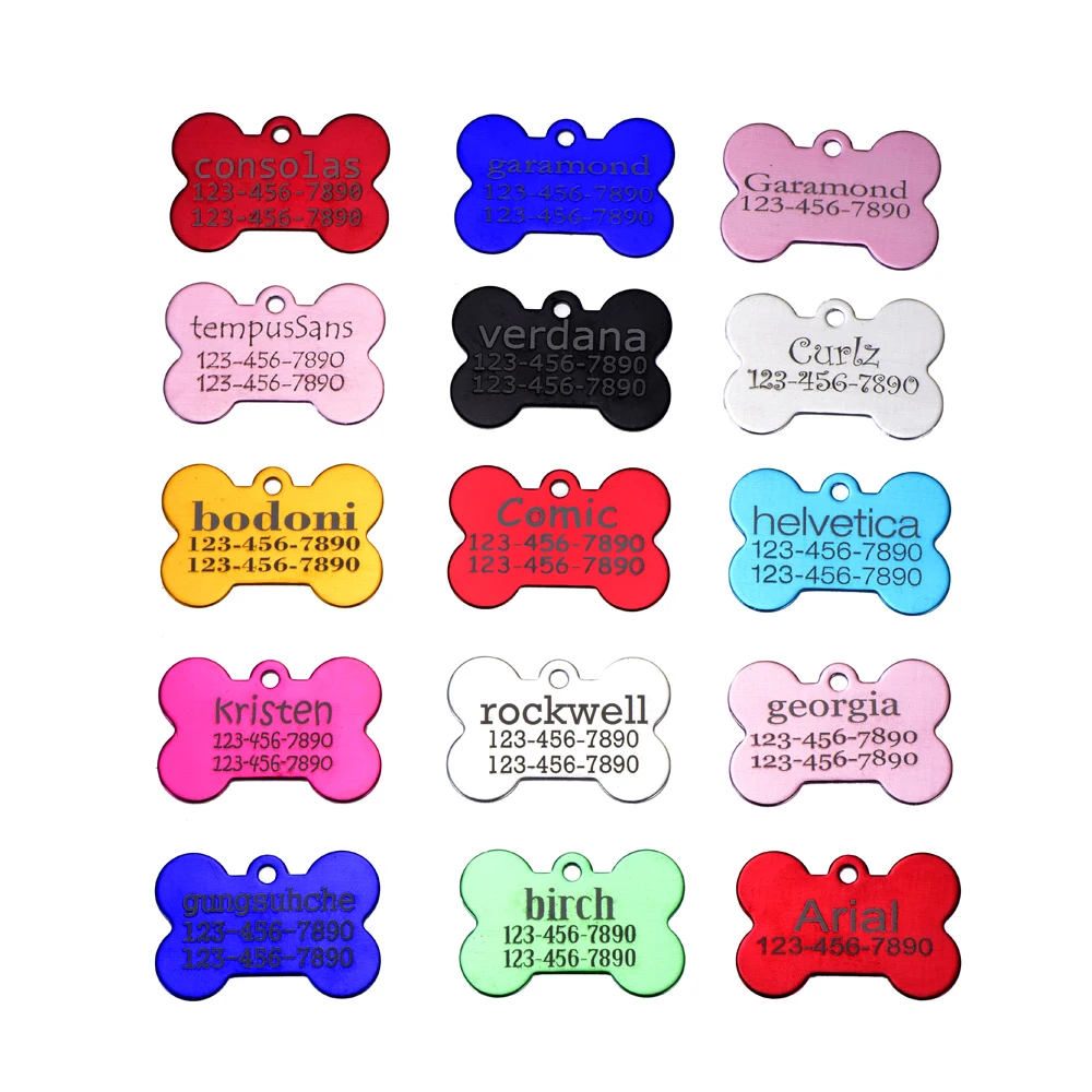 

2 PCS/LOT Personalized Pets Dog id nameTags Aluminium Puppy Kitten Pet Tag for dog on dog collar Can choose Font Name Tel Sex