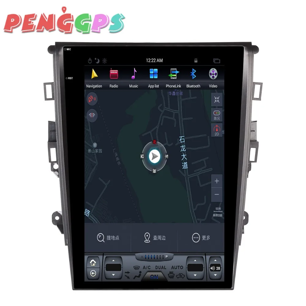 Sale Tesla style 12.1 inch Android 6.0 Car Radio GPS Navigation Headunit For Ford Mondeo Fusion 2013-2017 Stereo Multimedia Audio Map 1