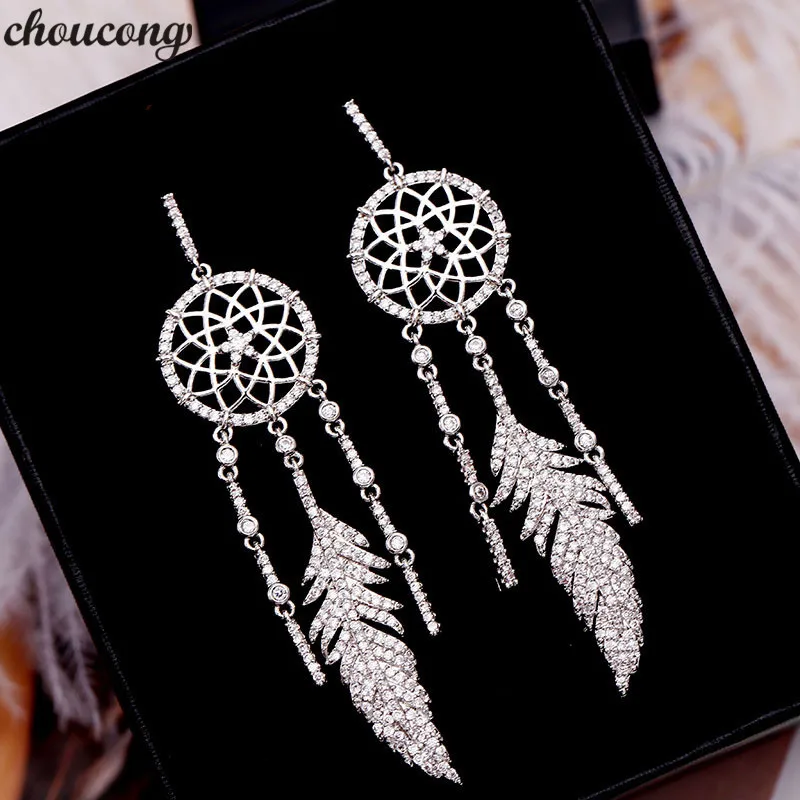 

choucong Handmade Feather Drop earring AAAAA zircon cz White Gold Filled Party Wedding Dangle Earrings for women Daily jewelry