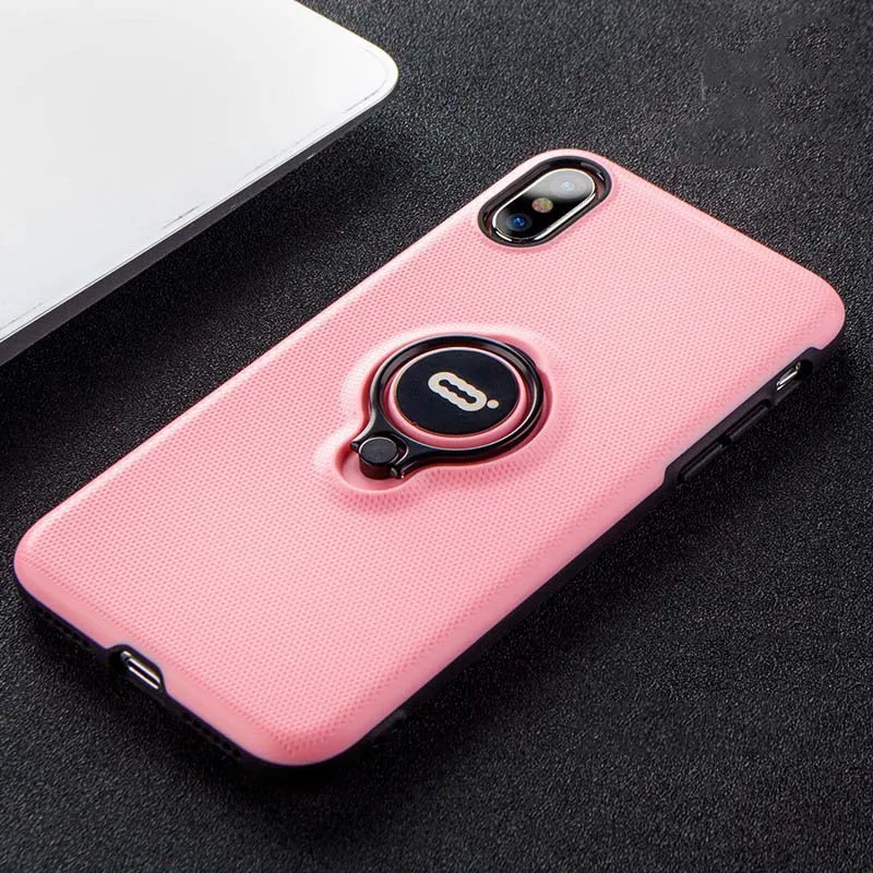 Чехол-подставка с кольцом для IPhone X XS Max XR, тонкий мягкий силиконовый чехол из ТПУ с прозрачной пряжкой, Magentic Kickstand, задняя крышка, Fundas - Цвет: Pink