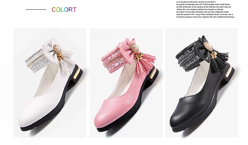 Брендовая обувь для девочек с галстуком-бабочкой; модные перламутровые Туфельки для принцессы для девочек; сезон весна-осень; детская обувь на высоком каблуке; цвет черный, белый, розовый