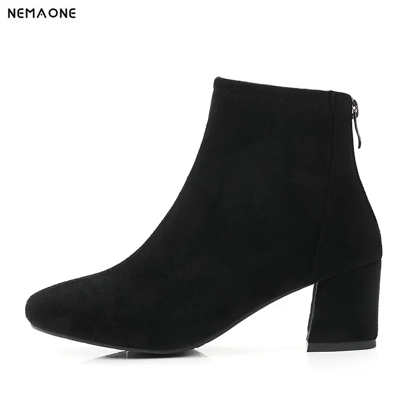

NEMAONE sexy ankle boots woman black gray high heels square toe thick high heels boots spring autumn women dress shoes