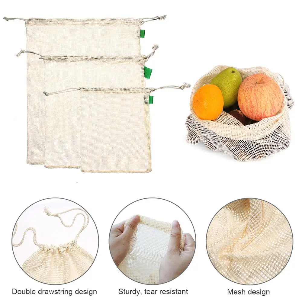 9 шт. набор Премиум Органический хлопок сетки производства сумки многоразовые моющиеся хранения мешок шнурок для покупок продуктовые фрукты овощи