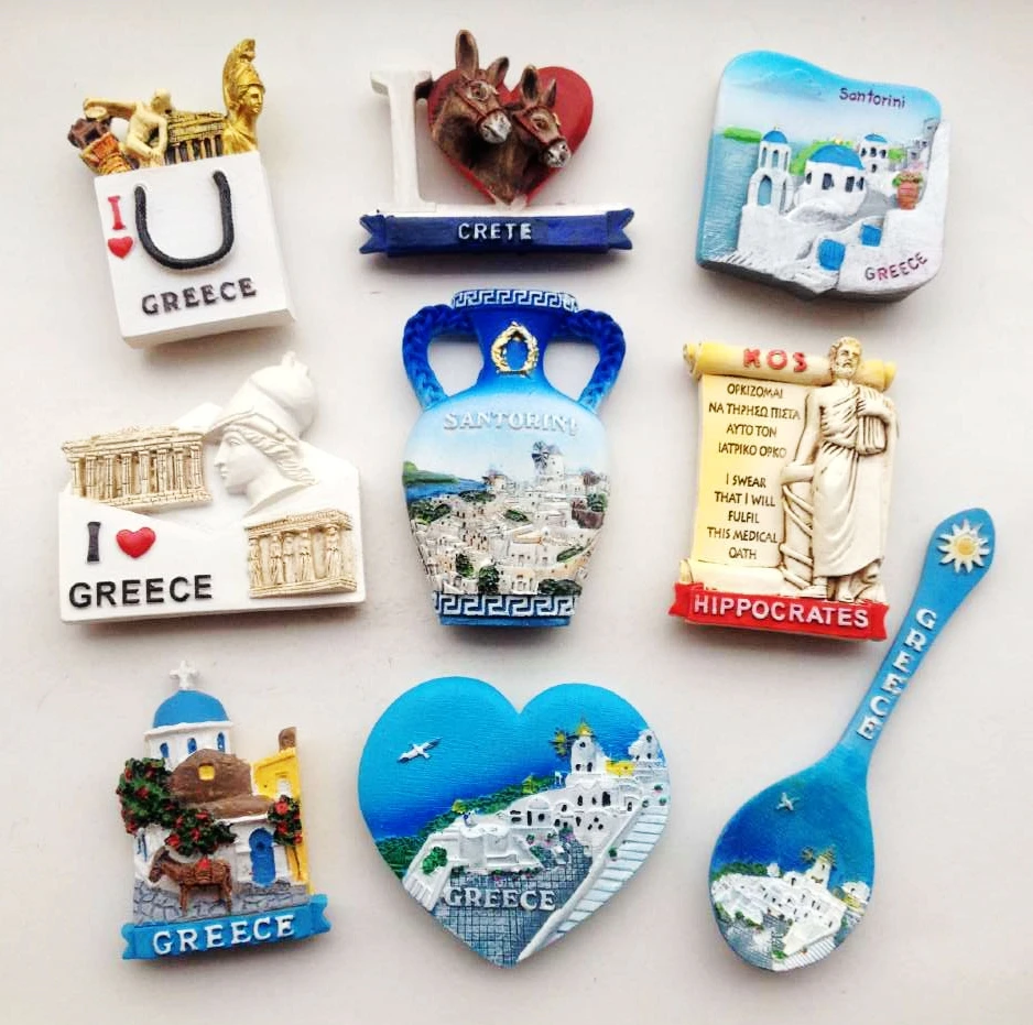 Греция Санторини вазы с изображением достопримечательностей Подарочный пакет 3D магниты на холодильник туризма Сувениры магнитные Стикеры для домашнего декора