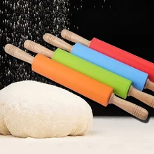 48 см красочные Силиконовые скалки Торт Помадка паста палка вращающийся ролик с деревянной ручкой узорная Выпечка инструменты для приготовления пищи