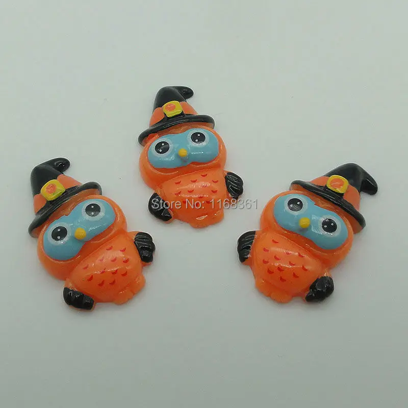 1pcs/lot resin flat back Halloween orange owl 31mm Cabochons Scrapbooking Hair Bow Center DIY Christmas decration C104-5