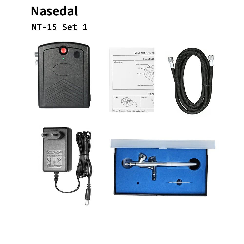 

Nasedal Airbrush Compressor Kit Auto Stop function Mini Compressor Dual Action Air Brush Spray gun for Art Painting Nail Tattoo