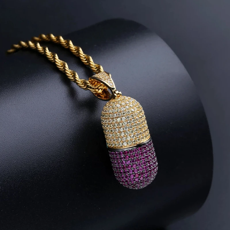 

Original Medicine Pill Iced Out Cubic Zircon Necklaces & Pendants Men's Hip Hop Bling CZ Charm Chains Jewelry Gifts
