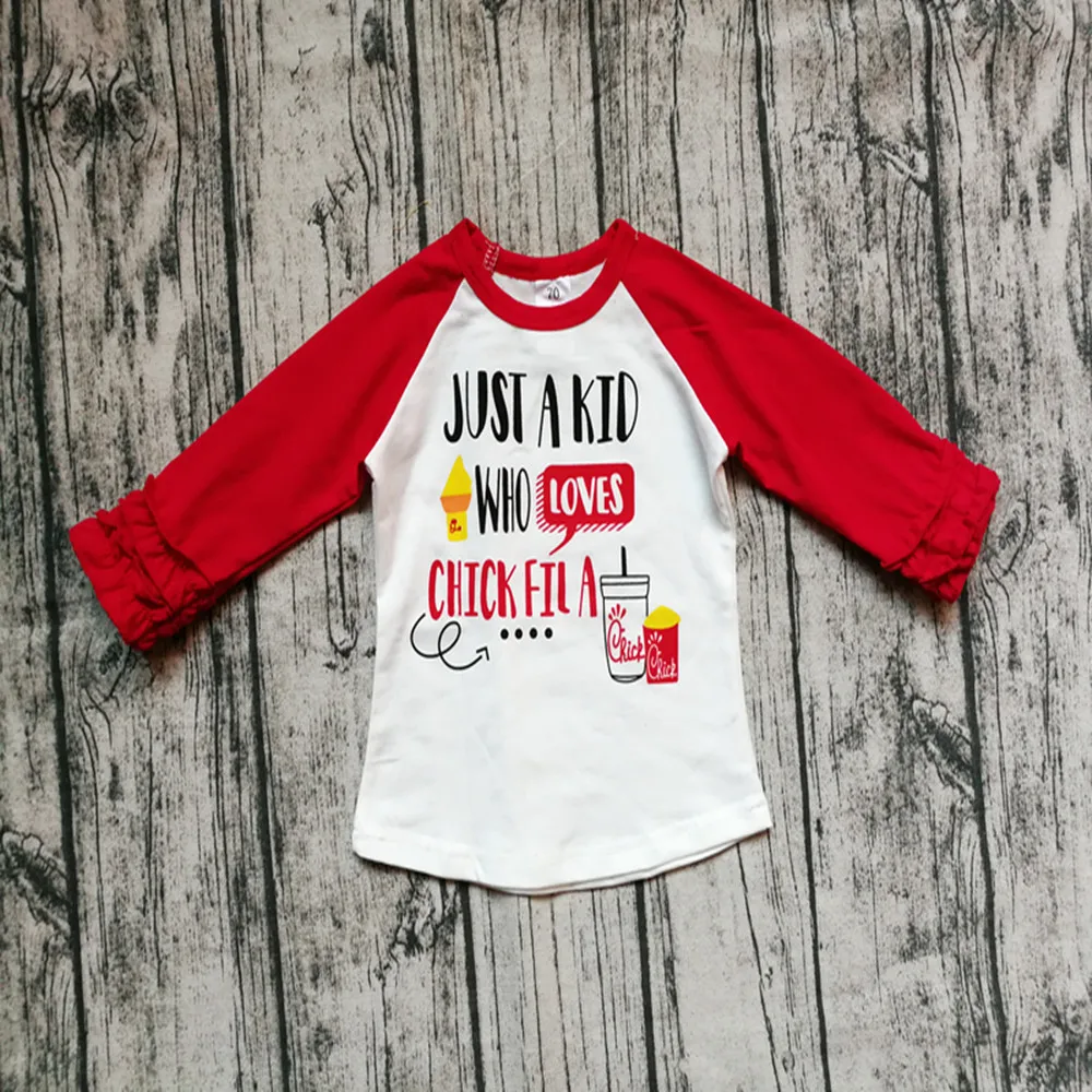 

INS Baby letter print shirt Kids Long Sleeve Tops " Just a kids " Toddler Autumn ruffle raglan tops for 1-7T