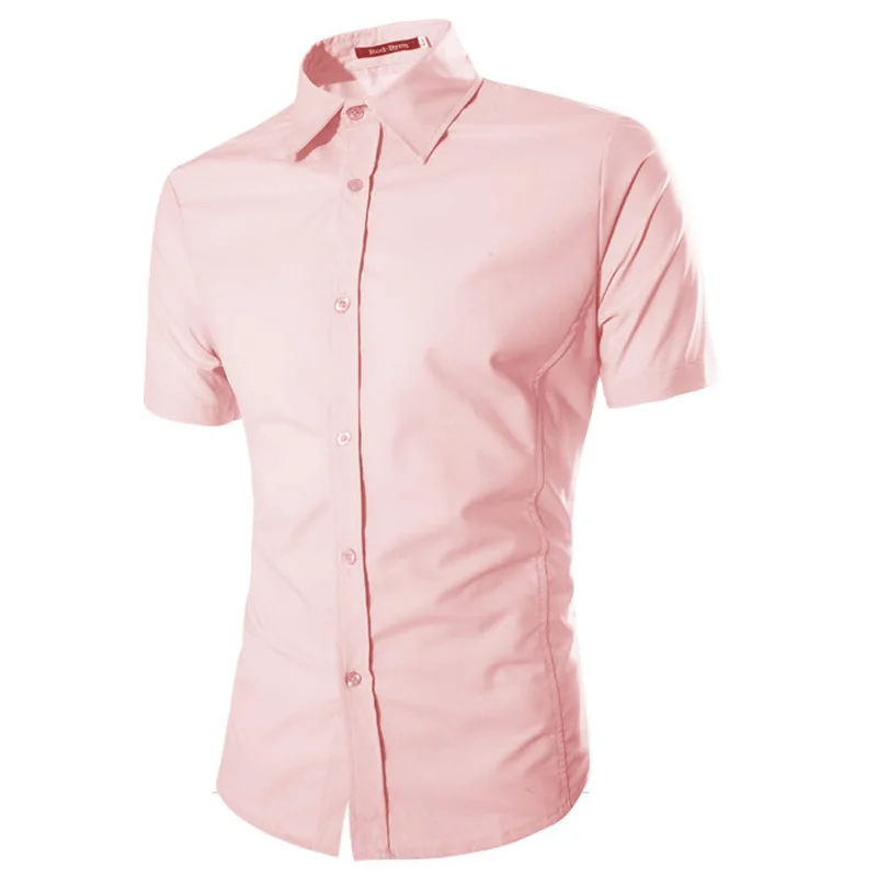 New2017 Летняя мода партия Англия человек одноцветное Цвет рубашка с короткими рукавами смокинг Сорочки выходные для мужчин Для мужчин брендовая одежда Camisa masculina - Цвет: Розовый