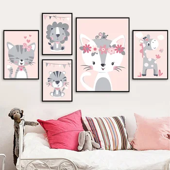 

Cat Lion Tiger Giraffe Nordic Posters And Prints Animal Wall Art Canvas Painting Wall Pictures Kids Baby Room Scandinavian Decor