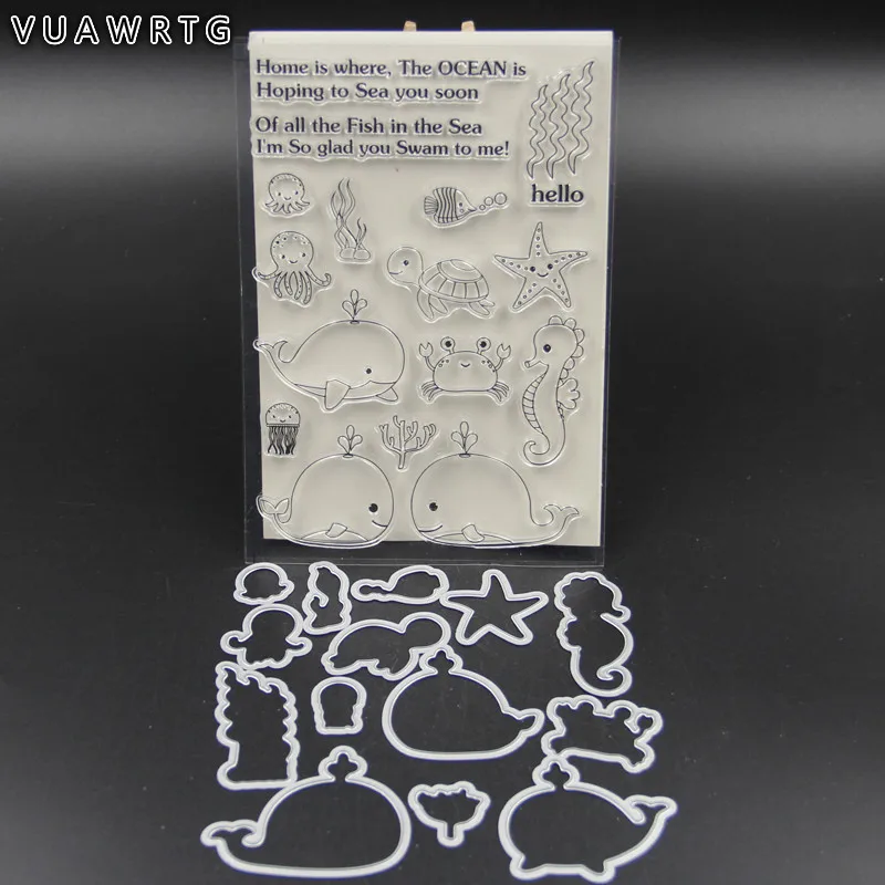 

VUAWRTG Sea animals Transparent Clear Silicone Stamp or Metal Cutting Die for DIY scrapbooking/Card Making