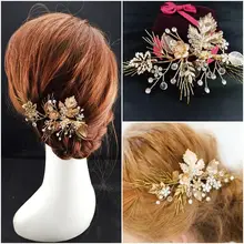 Dower me Luxury Vintage Gold Wedding Prom Hair Clip Comb Handmade Flower Leaf Tiara Crystal Bridal Headpiece Accessories