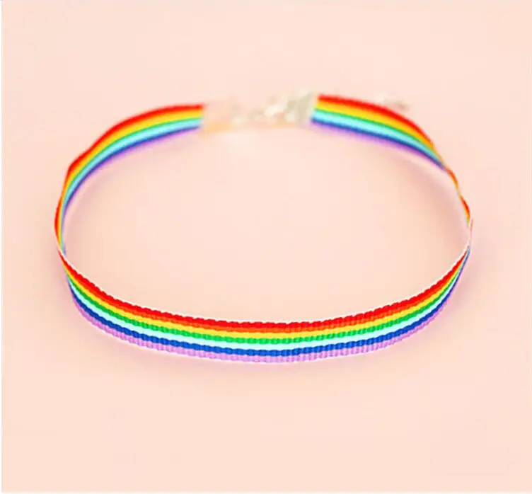 

Fashion Colorful Rainbow Choker Necklace Clavicle Chain Ribbon For Men Women Casual Pride Simple Jewelry Lover Gifts