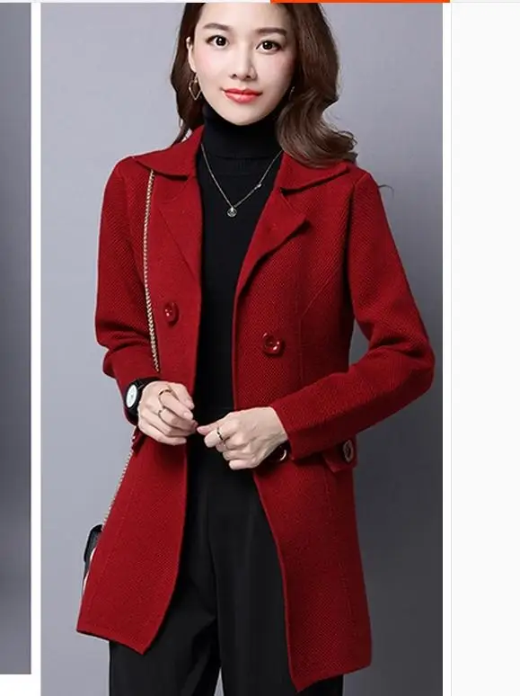 Осенне-зимняя одежда вязаный кардиган в длинный свободный кардиган свитер натуральный ярдов толстое пальто - Цвет: Красный