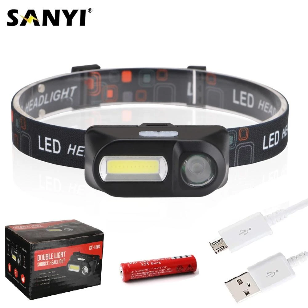 3 Modes USB Rechargeable Headlamp COB LED Headlight Head Light Torch Flashlight