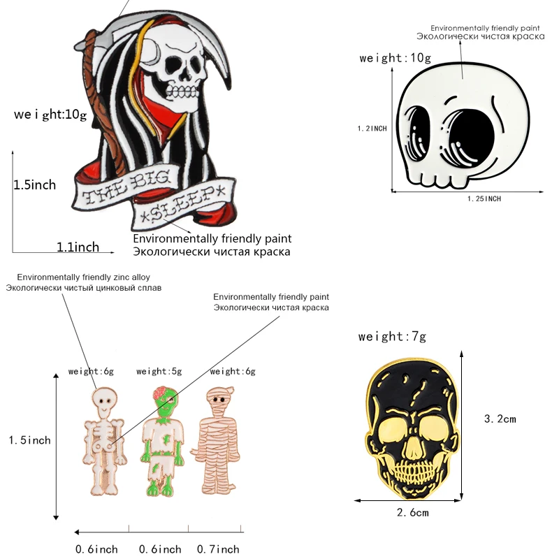 Счастливого Хэллоуина Вечерние, в подарок, панк, готика, темный скелет, коллекция черепа, гроб, зомби, Мумия, ребра, эмалевые броши, булавки
