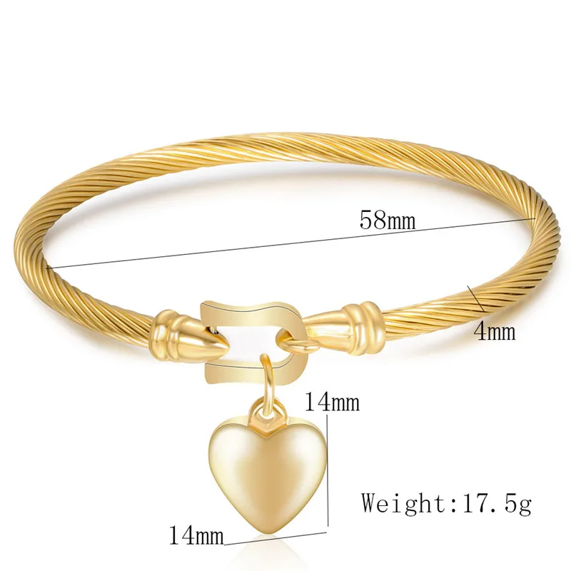 Gold Color Stainless Steel Chain Bracelet Heart Pendant For Men Women
