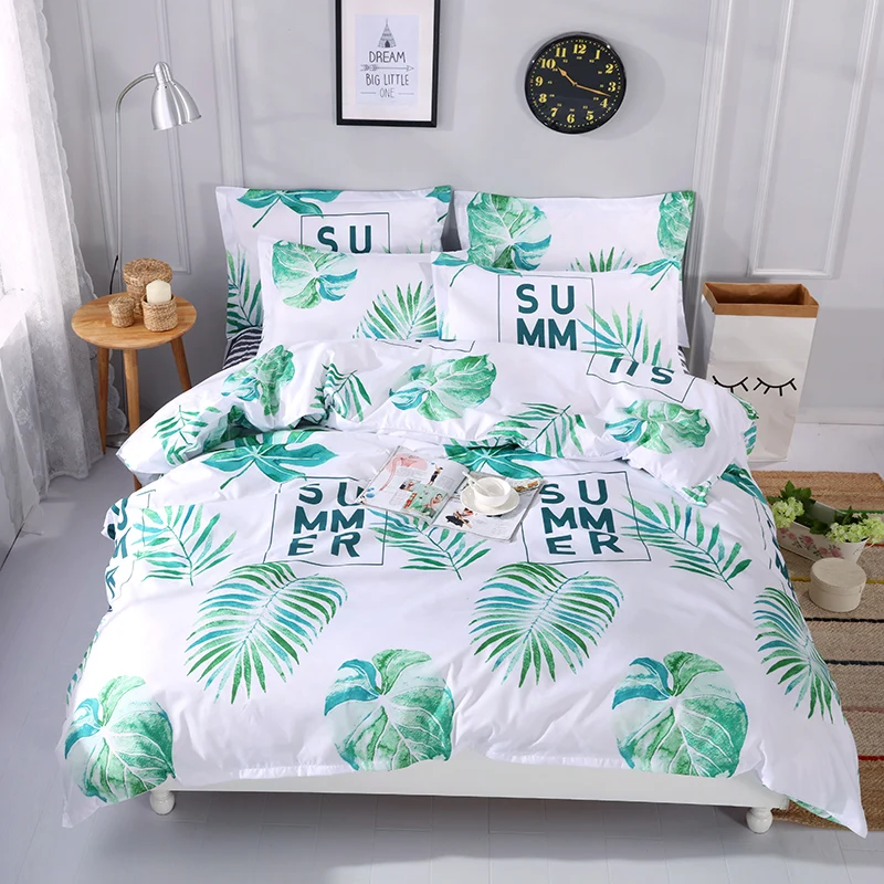

Tropical Green Plant Leaves Print Duvet Cover Sets 4pc Queen Twin Size Green Plants Rainforest Tropical Leaves Bedding Bedlinen
