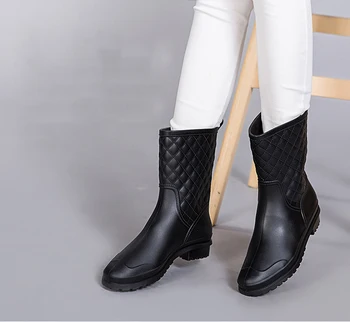 

Women Rainboots 2016 Hight Quality High Galoshes Woman Fashion Low Heels Rain Boots Mujer Botas Plus Size