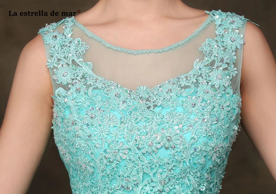 Vestido madrinha2019 новинка из кружева, с вырезом на шее шифоновое платье подружки невесты из бисера трапециевидной формы бирюзово-серого цвета