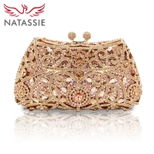 NATASSIE Bolso Mujer Noche de Las Mujeres Bolsos de Las Señoras Bolso Del Banquete de Boda de Cristal de Oro Del Embrague de Las Mujeres Monederos Y Los Bolsos de Embragues
