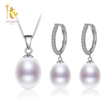 NINFA Joyería de la Perla Natural de Agua Dulce Blanco Perla Colgante Collar Pendientes de Regalo de Navidad Del Partido Para La Muchacha T302