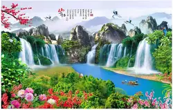 На заказ фотообои 3d обои китайский горный водопад озеро пейзаж обустройство дома гостиная обои для стен 3 d