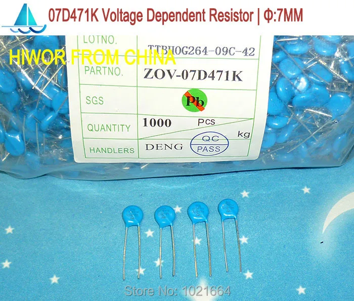 

(100pcs/lot) Varistor 07D471K Voltage Dependent Resistors, VDR VSR, Diameter:7mm 470V, Varistor Resistor
