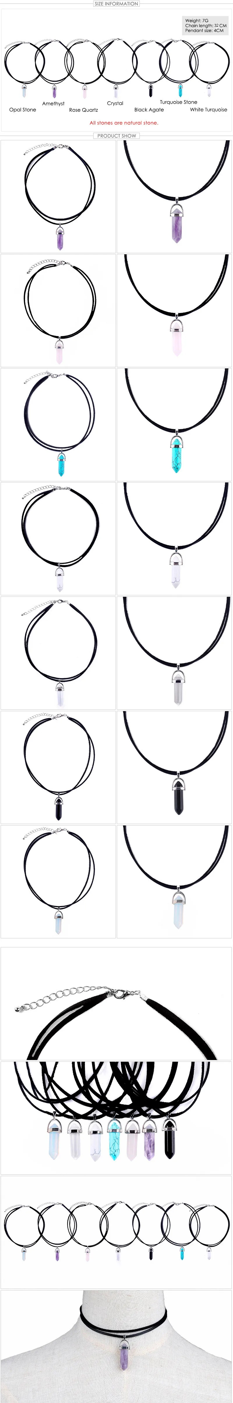 Leather Agate Pendant Necklace Women Jewelry