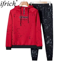Новые весенне-осенние Для мужчин; повседневные толстовки комплекты модные комплекты из двух предметов пуловер с капюшоном+ штаны Спортивная одежда костюм мужской толстовки Размер L-4XL