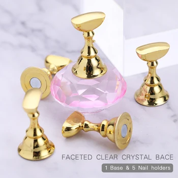 

Magnetic Nail Art False Tips Holder Practice Display Acrylic Stand Clear Nail Art Tool with Crystal Base