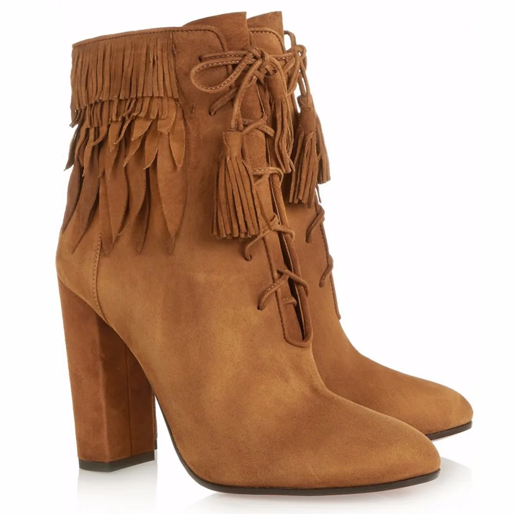 Botas Borlas yellow Invierno Flecos Caliente Amarillo Mujer Brown Marrón De Alto La Damas Con Retro Nuevo Mantener Zapatos Belleza Tacón Tobillo Cena Px1T6nqwS